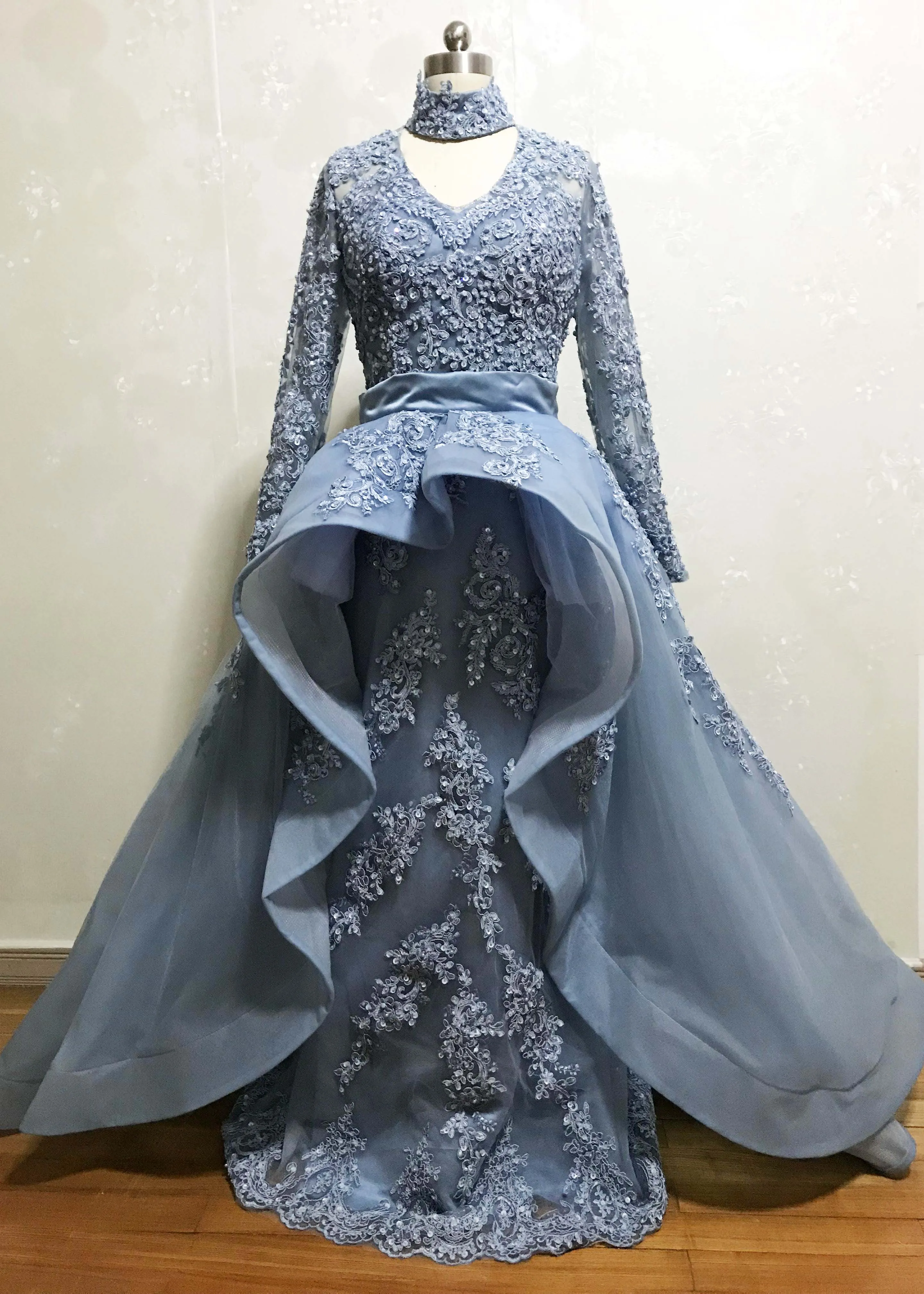 Арабский Дизайн высокий воротник расшитые бисером блестки камни жемчуг длинный