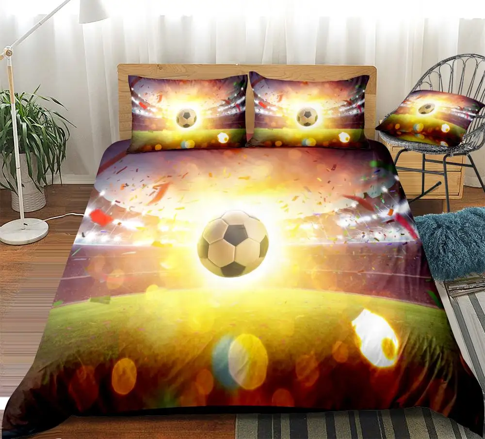 

Home Textile Children's Bed Linen Set 3D Sports Football Pattern Duvet Cover Set Kids Gift US Twin UK Single Bedding Set For Boy