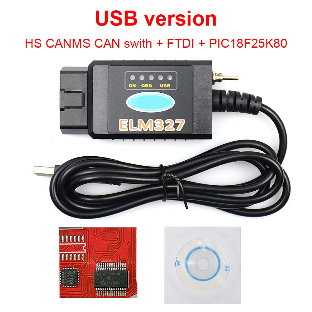 2021 новейший ELM327 USB FTDI PIC18F25K80 чип-считыватель кодов для Fo-rd HS CAN/MS может Forscan ELM 327