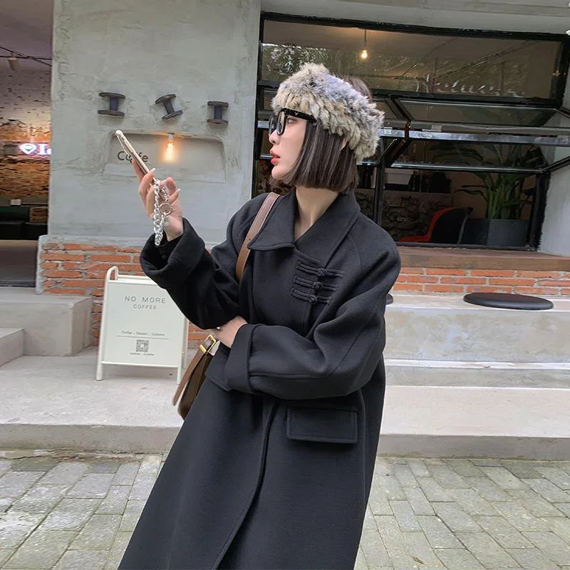 

Black Woolen Coat Women's Winter Chinese New Design Sense Windbreaker 2022 Fashion Woolen Coat fall clothes for women