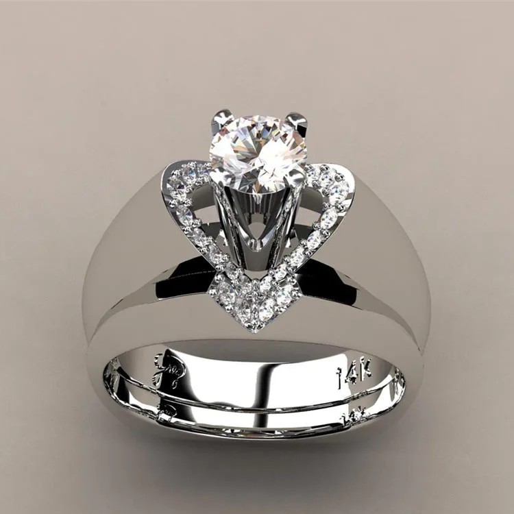 

Top Quality Silver Concise Vintage CZ Heart Crystal Wedding Ring Silver Color Austrian Crystals Rings for Women 2019