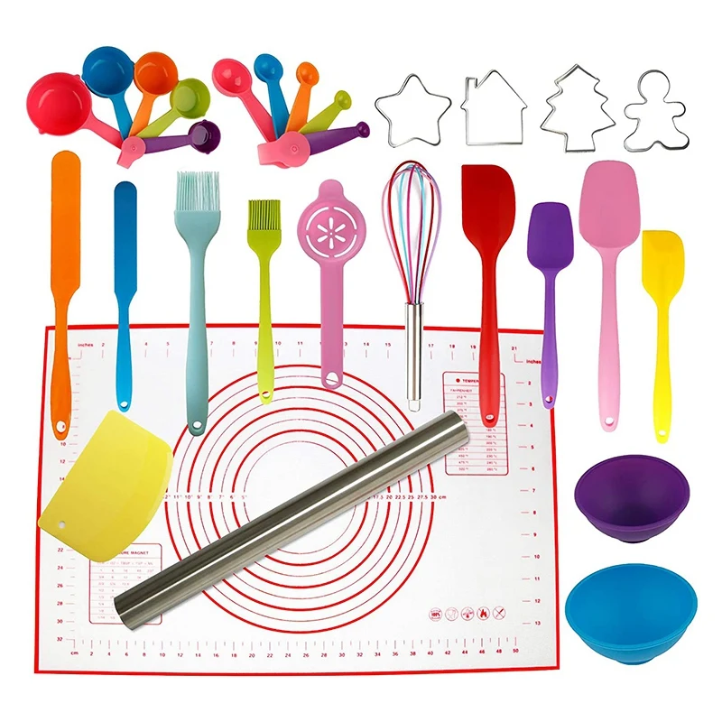 

Silicone Spatula Set Of 29 - Rolling Pin, Cookie Cutters, Kitchen Utensils Tools Cookware Cooking Baking Supplies