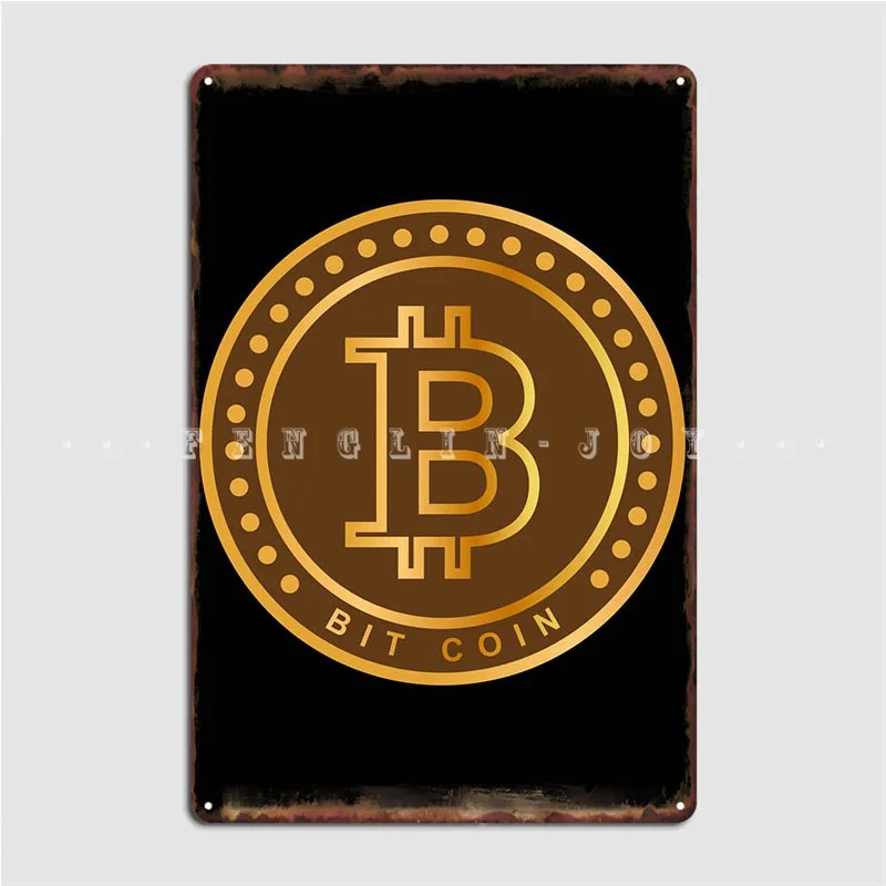 

Bitcoin Symbol Gold Metal Plaque Poster Mural Painting Classic Living Room Club Party Tin Sign Posters
