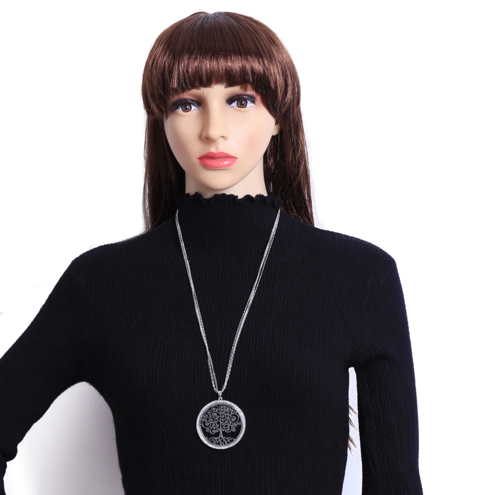 Silvery Tree Of Life Necklaces for Women Long Sweater Chain female Rhinestone Round Pendant Gift 2020 wholesale price | Украшения и