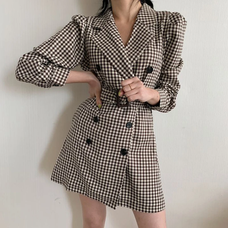Платье Блейзер женское клетчатое двубортное цельнокроеное офисное жакет для