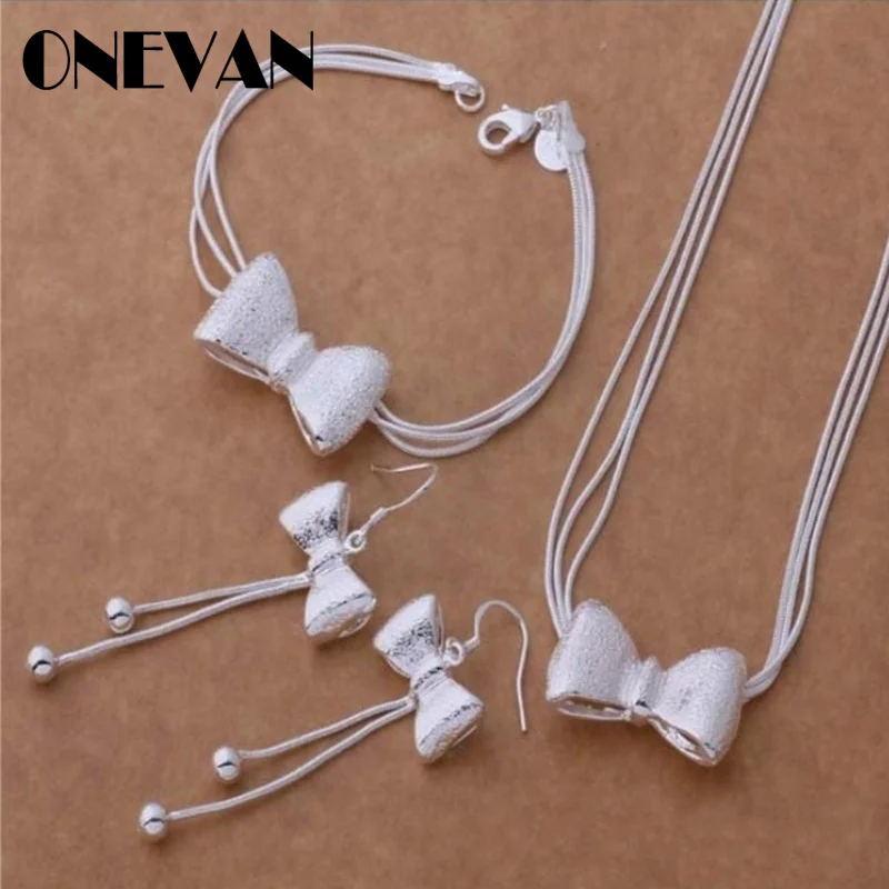 Милый комплект украшений с бантом модный креативный серебристый матовый браслет