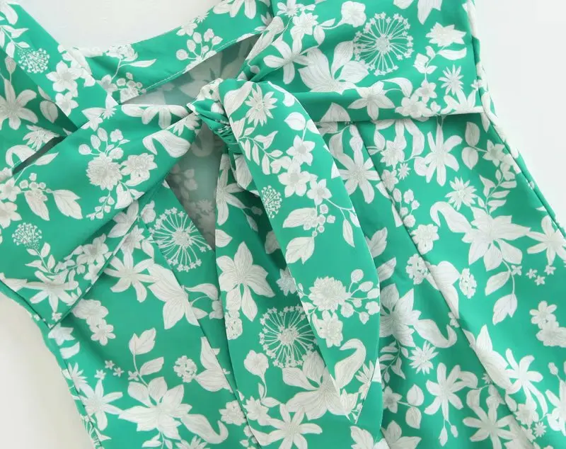 2018 женское винтажное зеленое платье миди с цветочным принтом женские