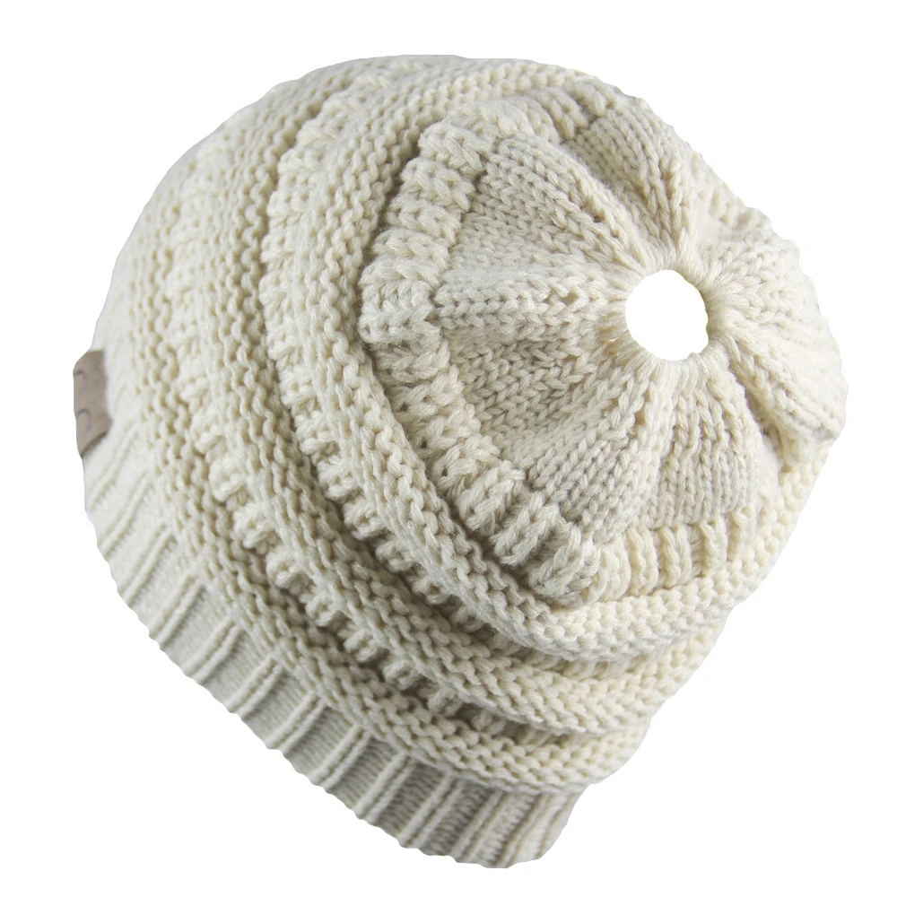 Шапка с хвостом для женщин тянущиеся вязанные крючком шапки-бини зимние шапки