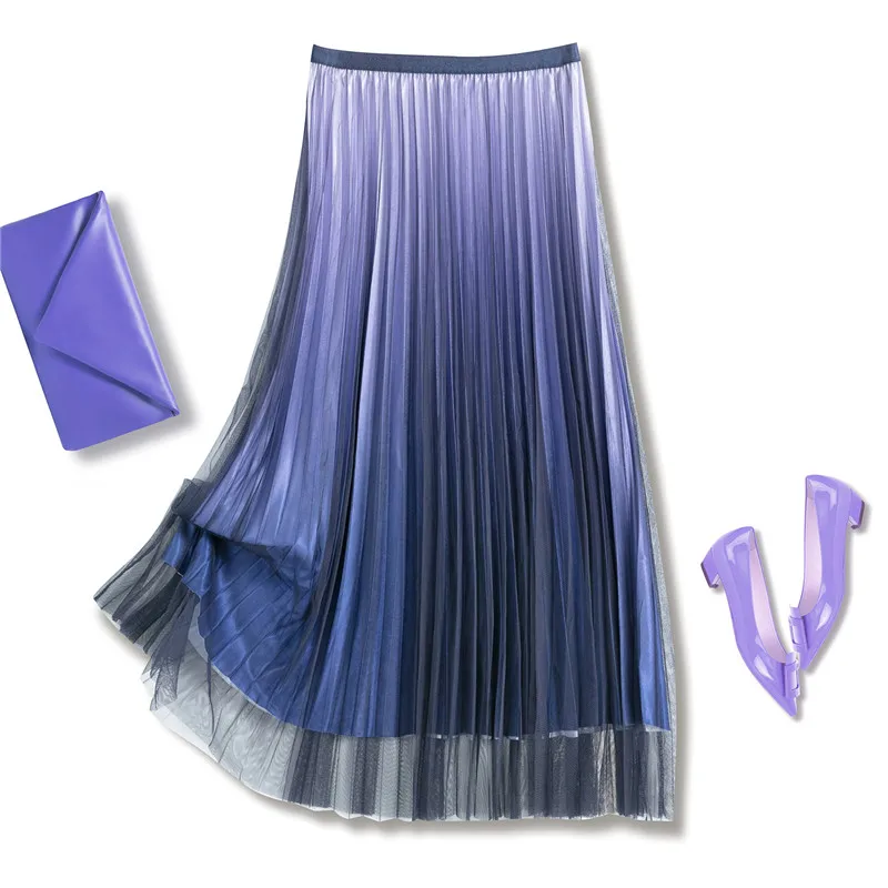 Плиссированная юбка-пачка феи градиентная Юбка-миди с металлической сеткой