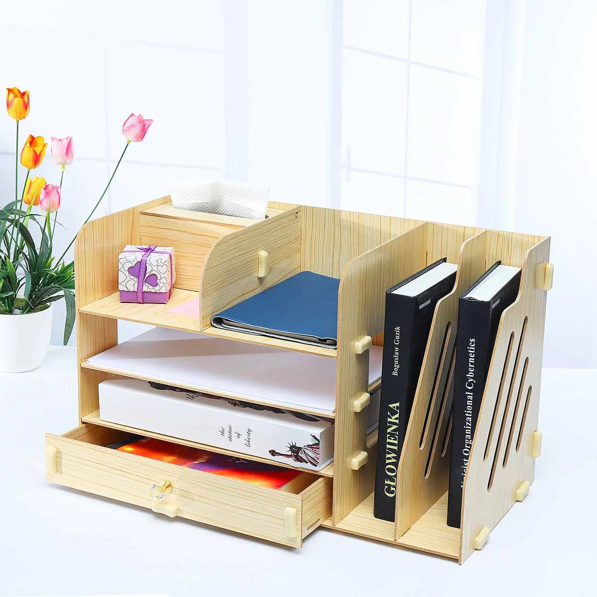 Настольный органайзер настольный для файлов держатель деревянный компактный