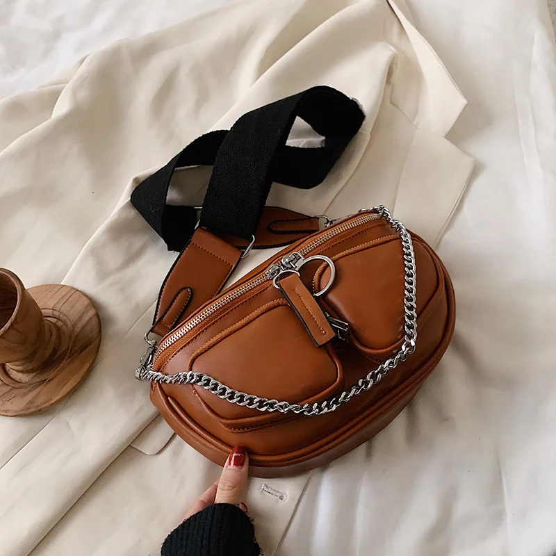 

PU Leather Small Saddle Bags For Women 2021 Chain Design Multifunction Shoulder Crossbody Bag Female Wild Trending Handbags