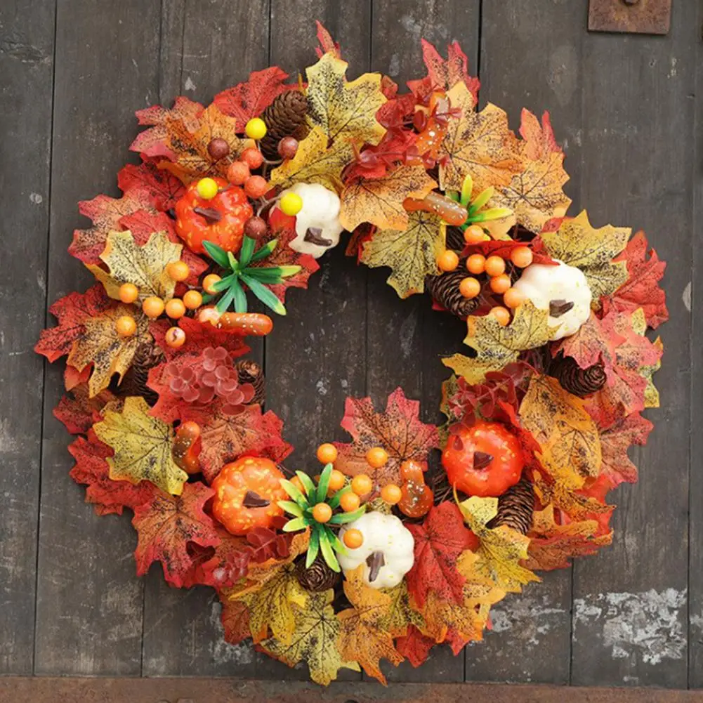 

Thanksgiving Door Wreath Decoration Harvest Pumpkins Fall Wreath Elegant Realistic Halloween Wreath Home Party Decor
