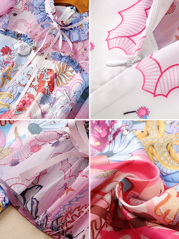 

2021 SPRING VINTAGE PRINT FLARED SLEEVE RUFFLE DRESS