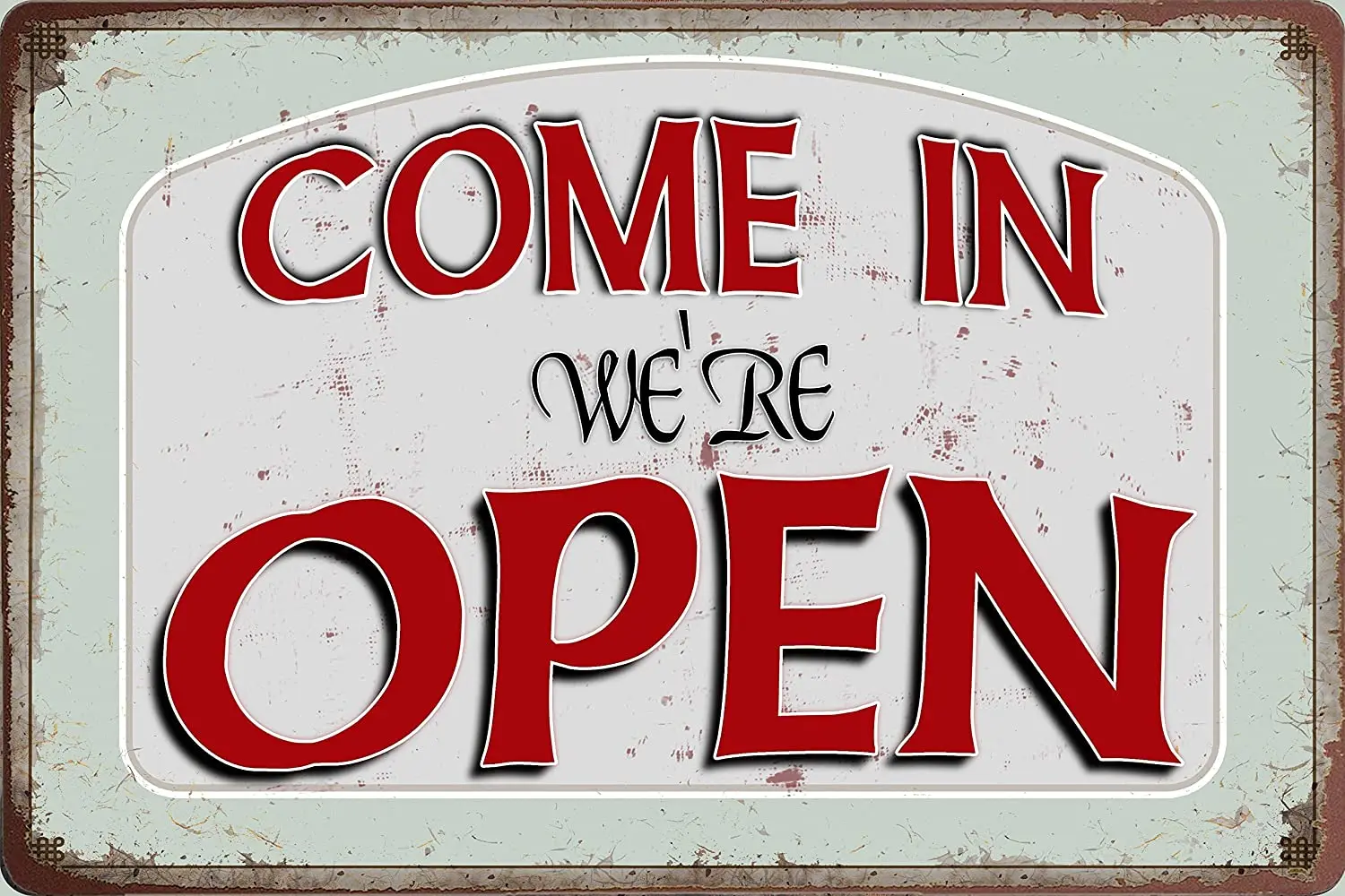 

Tin Metal Signs,Vintage Posters decorations,Come in We're Open Restaurant Bar Decor Sign,12X8 Inches
