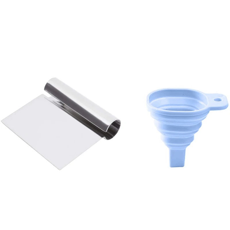 

Silicone Folding Funnel Blue & Stainless Steel Flour Cutter All-Steel Floor Scraper Baking Kitchen Dough Cutting Tool