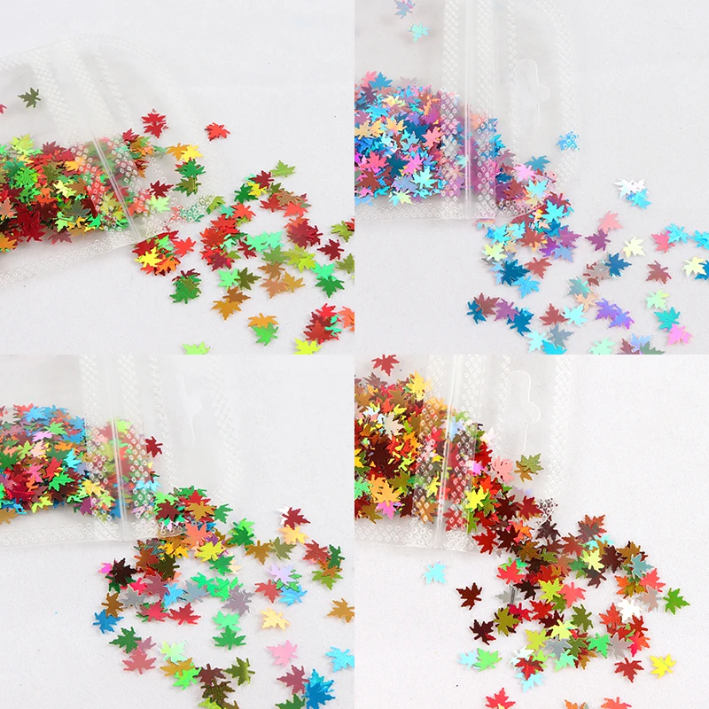 4 Bags Sparkly Fall Maple Leaves Holographic Sequins Kit For Nail Art Decorations Chameleon Glitter Flakes Design Christmas | Красота и