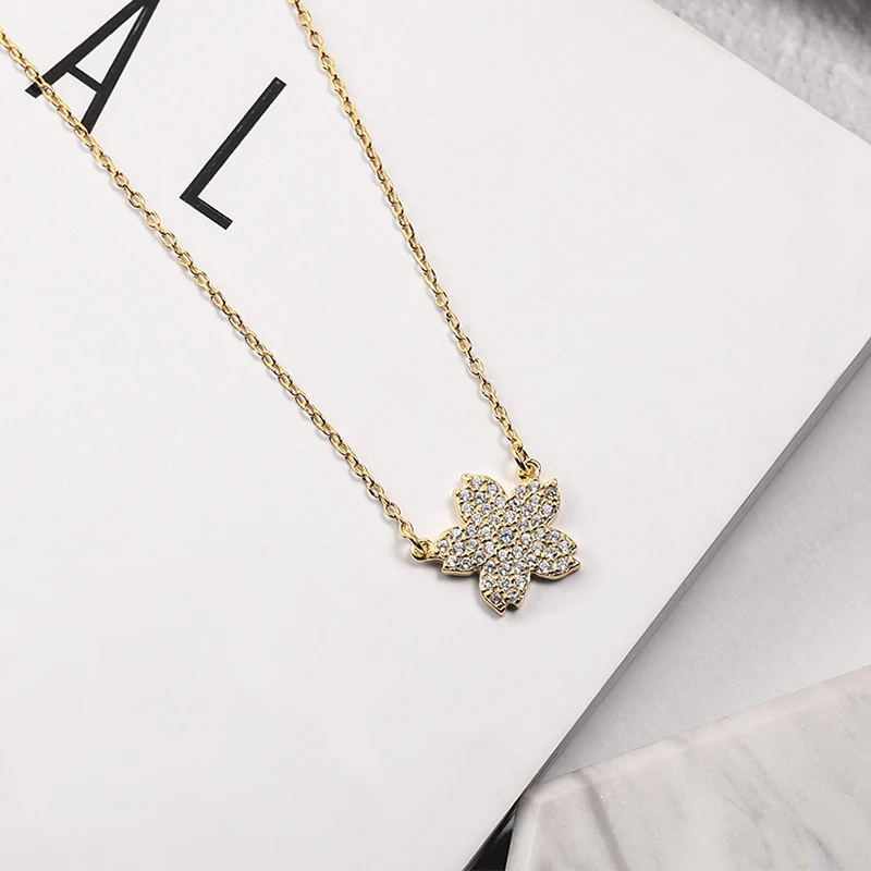 

Small luxury silver jewelry Korean girl heart clavicle chain simple inlay zircon flower pendant gifts for friends4