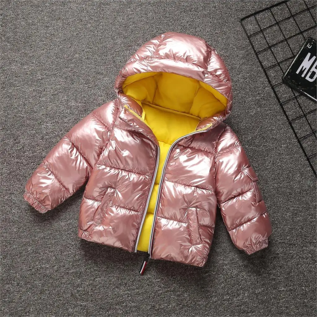 LOOZYKIT теплое пальто Детская пуховая куртка для детей зимнее однотонное глянцевое хлопковое пальто для маленьких мальчиков и девочек водонепроницаемый Зимний комбинезон - Цвет: Розовый