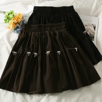 korean bowknot decorated elastic waist thin a line skirt womens autumn 2021 short skirt pleated mini skirt bow vintage