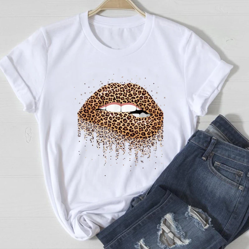 

90s Retro Vintage T-Shirts Leopard Print Lip Tie Dye T-Shirts 2021 Summer Art Design Tumblr Lip Kiss Women's Shirts For Summer