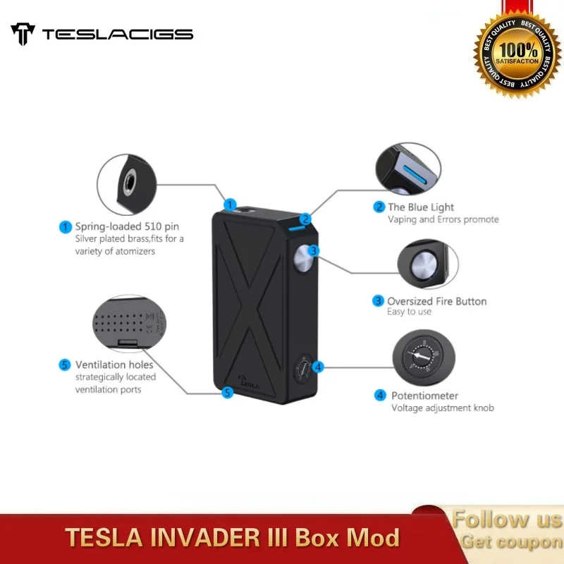 Электронная сигарета 100% оригинал Tesla Invader 3 коробка мод 240 Вт Питание от двух