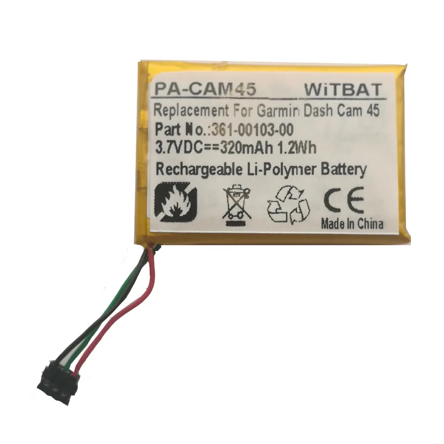 

320mAh Battery for Garmin Dash Cam 45, Dash Cam 46, Dash Cam 55, Dash Cam 56, Dash Cam 66W,361-00103-00