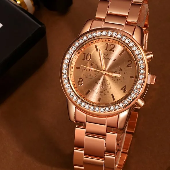 Женские Классические роскошные часы женские модные золотые с бриллиантами