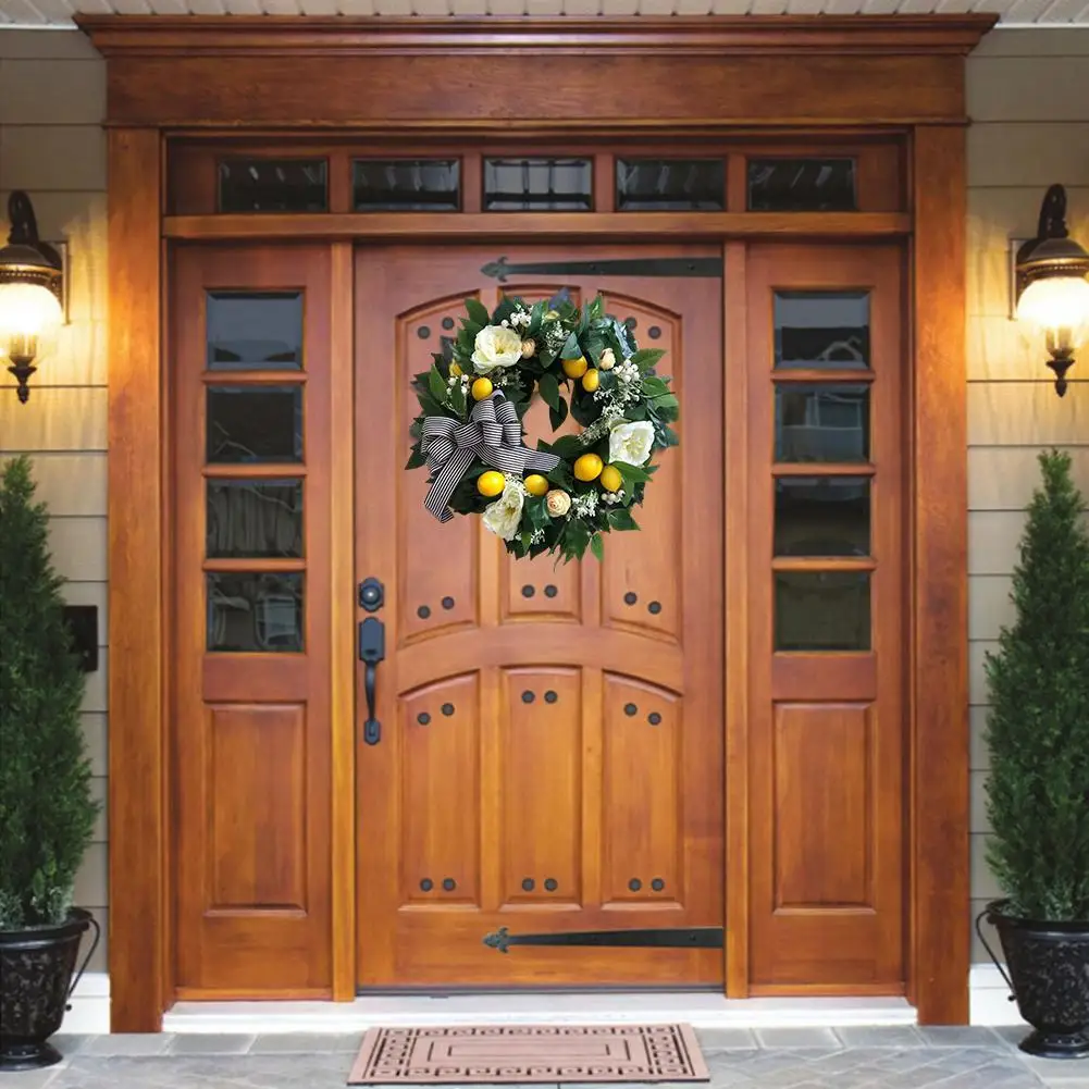 

Lemon Wreath Door Hanging Simulation Leaf Garland Wedding Holiday Garden Party Home Office Outdoor Room Indoor DIY Living J6S0