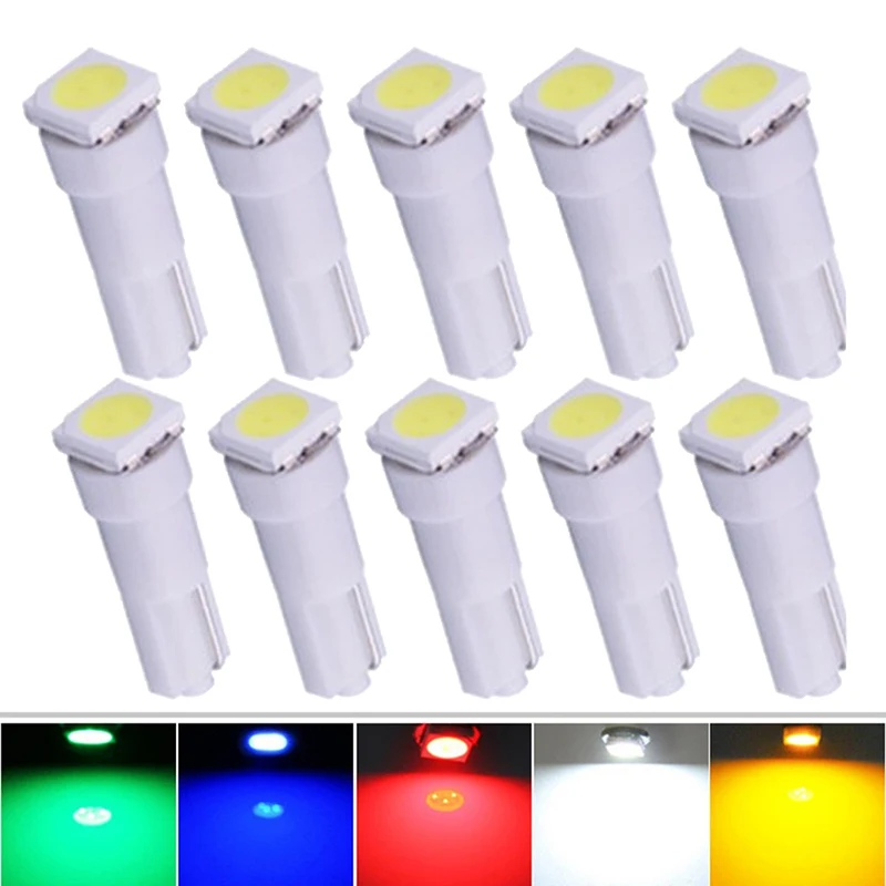 

10 шт. T5 LED 17 37 73 74 SMD 5050 Автоматическая светодиодная лампа для приборной панели автомобиля, клиновой светильник 12 В, белый, синий, красный, желтый, зеленый