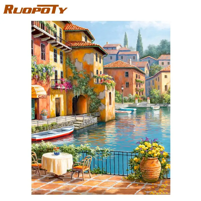 

RUOPOTY Forest Castle DIY Painting By Numbers Landscape Modern Wall Art Picture Paint By Numbers For Home Decors Artwork