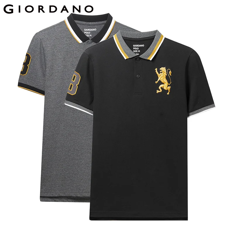 01Grey Giordano поло мужское slim fit футболка Polo с короткими рукавами и принтом рубашка груди выполнена из хлопка и спандекса рубашка поло мужская - Цвет: 01Grey