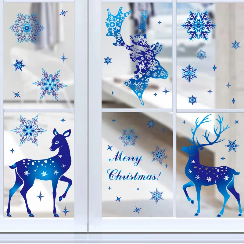 Christmas Snowflake Window Stickers Glass Stickers Christmas Decals Holiday Party Decorations Snowflakes Santa Reindeer Decals christmas snowflakes pattern wall art stickers