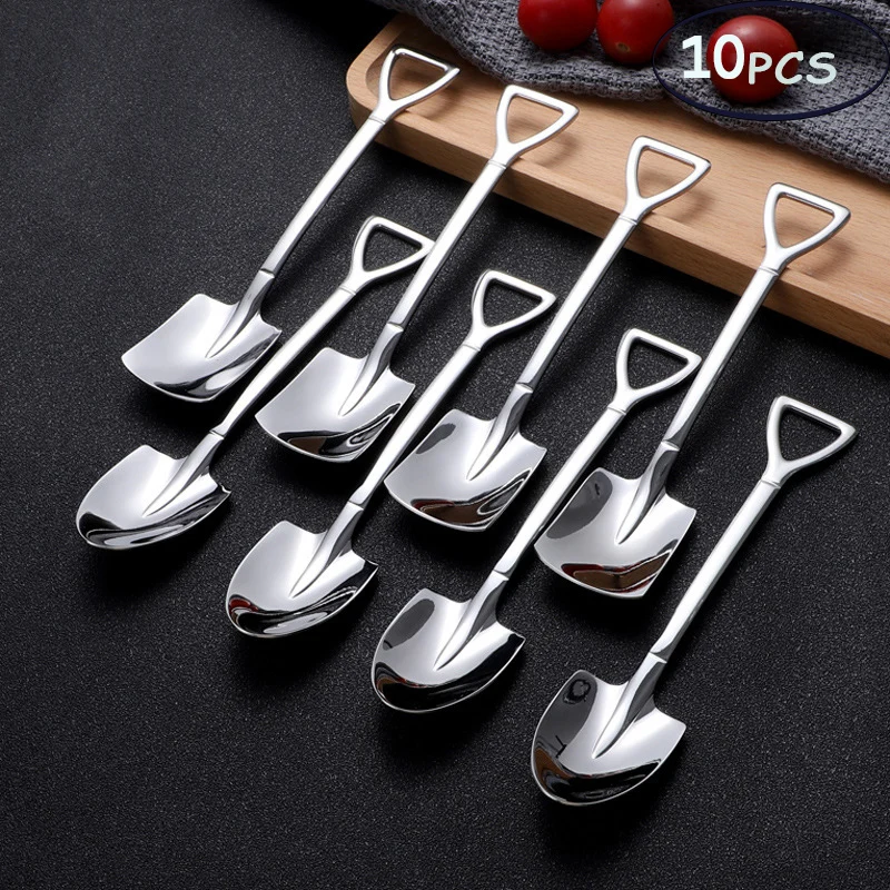 

10PCs Shovel Coffee Spoon Creative Stainless steel tea-spoon Ice cream dessert Spoon Christmas Gift Tableware Tool