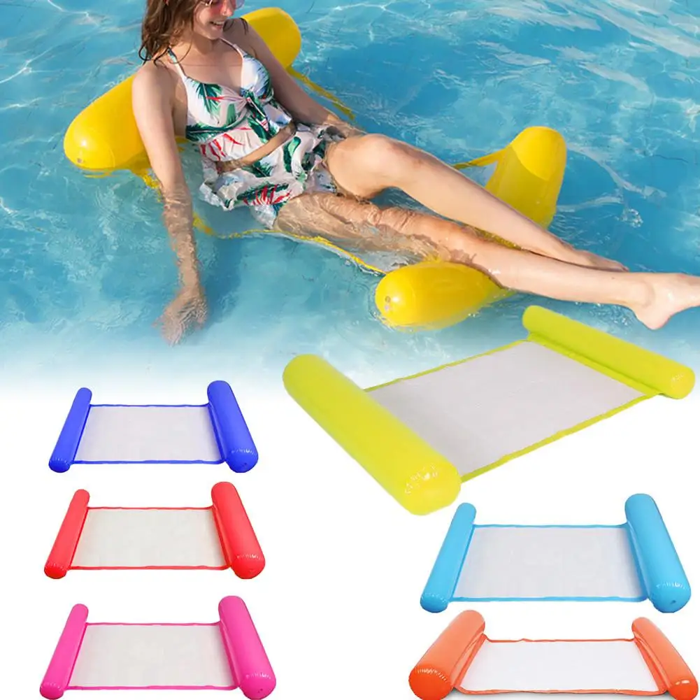 

Inflatable Floating Bed With Net Foldable Backrest Swimming Pool Floating Drifter Lounge Chair Summer Swimming Pool Accessories