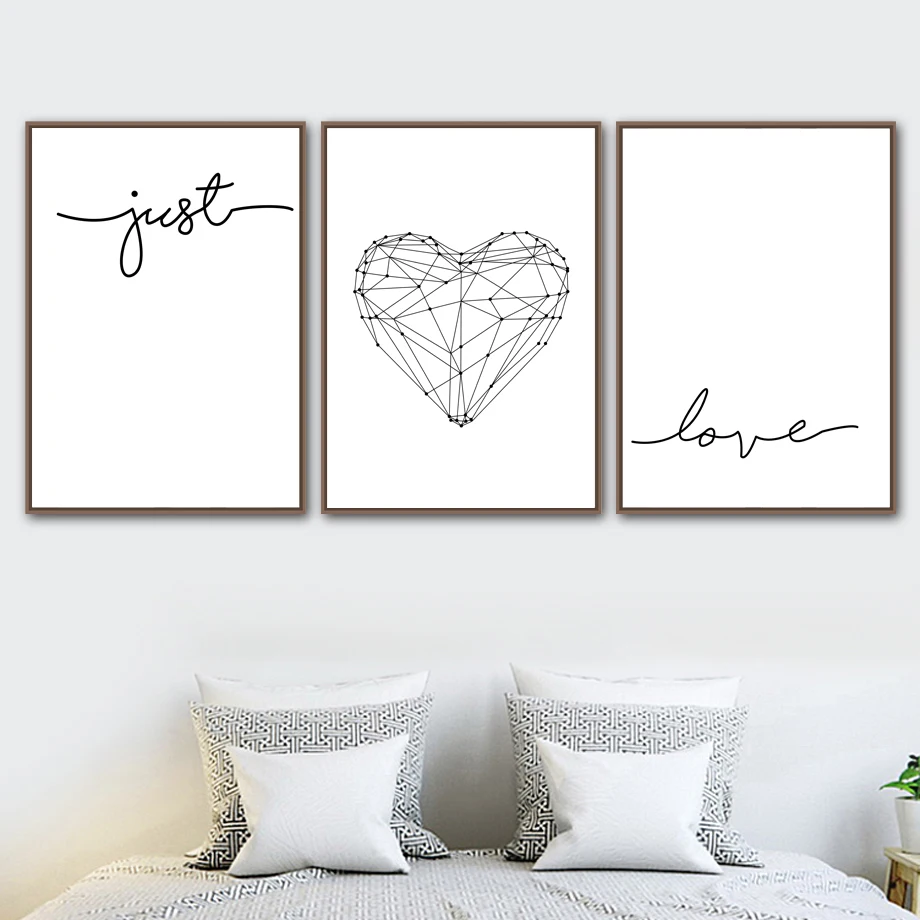 

Wall Art Canvas Paintings Black White Geometric Heart Love Nordic Posters and Prints Pictures for Living Room Home Decoration