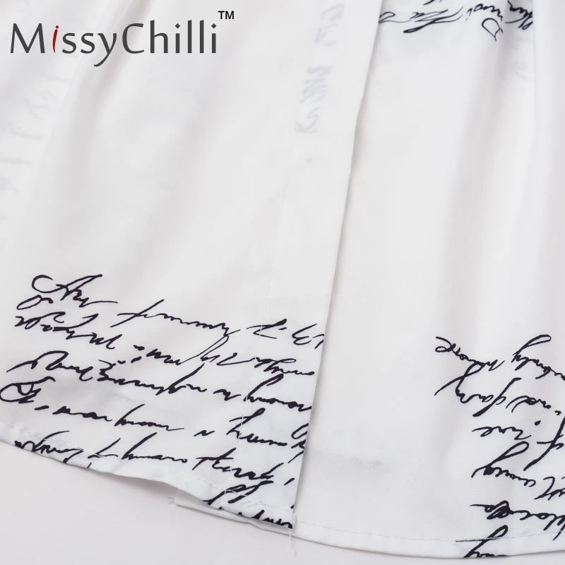 MissyChilli с буквенным принтом Пикантная белая блузка платье для женщин Короткие v