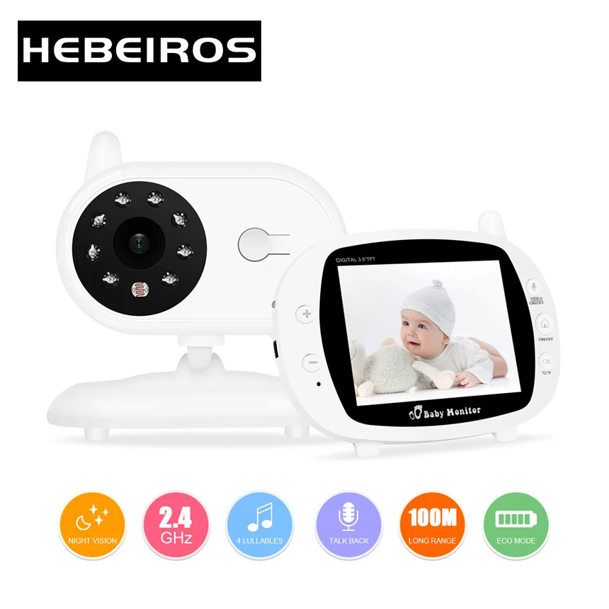 

Hebeiros Talk Back Battery Security Nanny Wireless Camera Portable 3.5Inch Video Baby Monitor Night Vision Feeding Time Reminder
