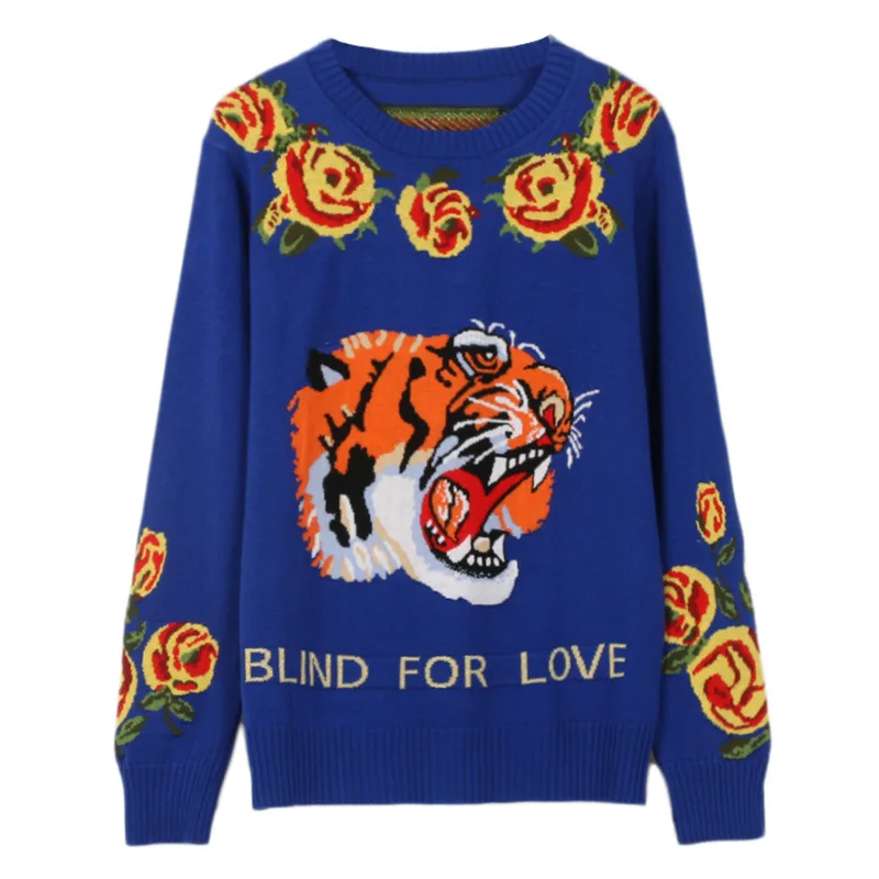 Pull femme 2019 новый модный винтажный с головой тигра жаккард цветами зимний