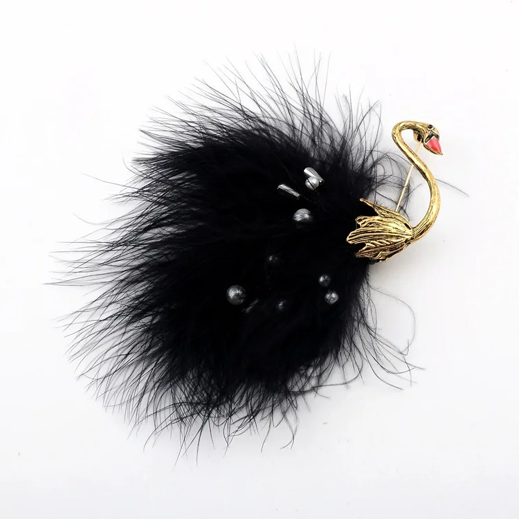 Лебедь жемчуг брошь для женщин белый и черный страусиное перо милый шарф Пряжка