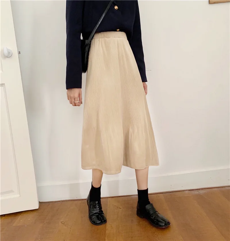 

Fashion Women's High Waist Pleated Solid Color Half Length Elastic Skirt Autumn Winter Female Mermaid Skirts