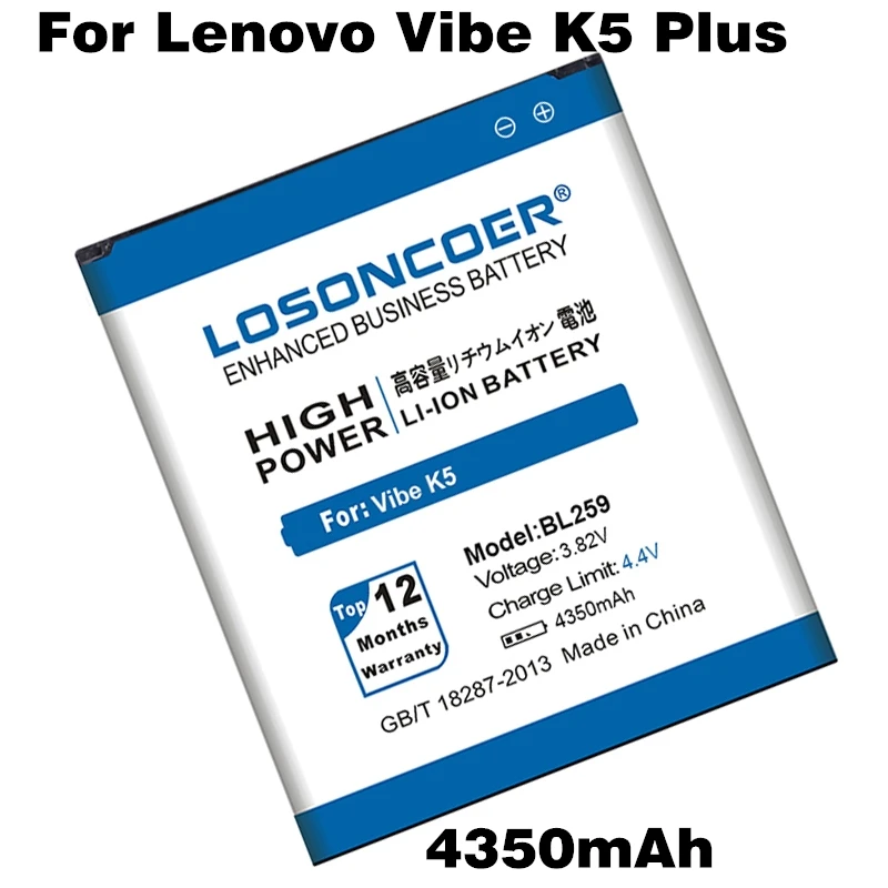 LOSONCOER 4350 мА/ч, BL259 Батарея для lenovo vibe k5 plus Батарея K32C30 K32C36 Lemon 3 3S vibe k5 A6020a40 A6020 A40 в 6020a40