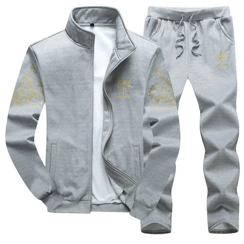 grey PEILOW размера плюс M~ 8XL 9XL мужской спортивный костюм осень зима мужская толстовка комплект 2 шт Мужская спортивная одежда s толстовки+ брюки - Цвет: grey