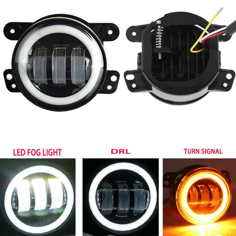

4Inch 30W Round LED Fog Auxilairy Light with White DRL Offroad Fog Lamp For Jeep Wrangler JK 2007-2017 Dodge Journey