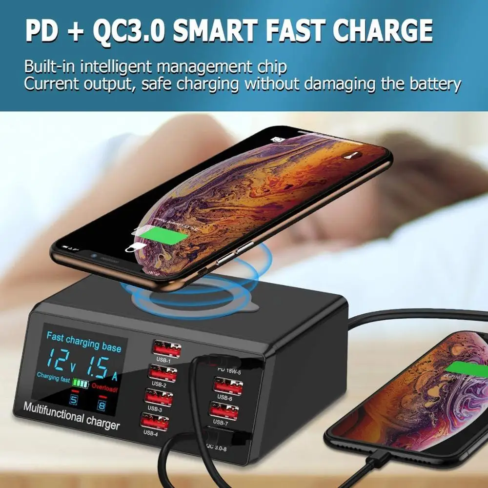 Quick Charge 3.0 8-Port USB Wall Charger 100W Charging Station for iPad and All Phone QC PD Wireless | Мобильные телефоны и