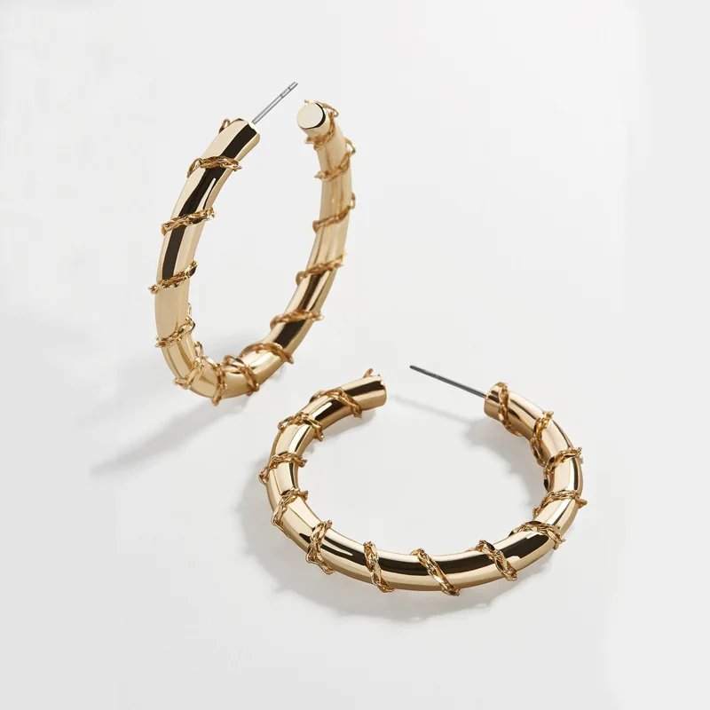 Серьги кольца SRCOI из металлического сплава женские Простые Модные круглые