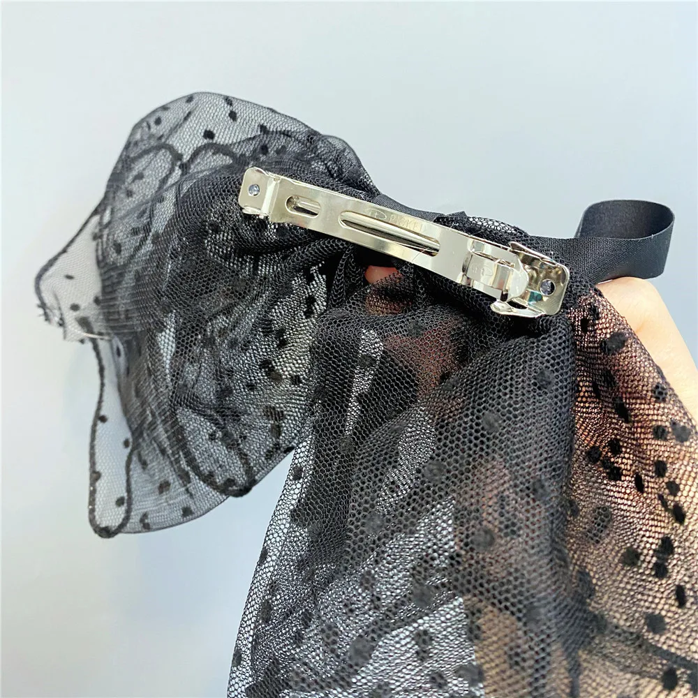 

New Dot Ribbon Mesh Big Bow Hairpins Sweet Spring Clip Black White Lace Hair Clips Fashion Women Girls Hair Accessories 2021