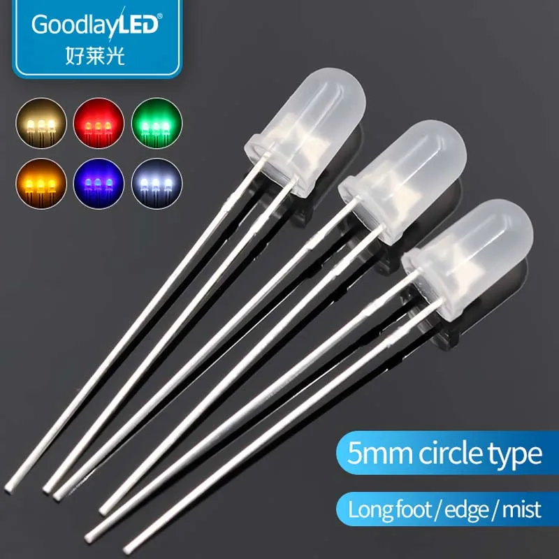 1000 шт./пакет Led F5 / 5 мм круглый фонарь с длинным краем для ног белый красный синий