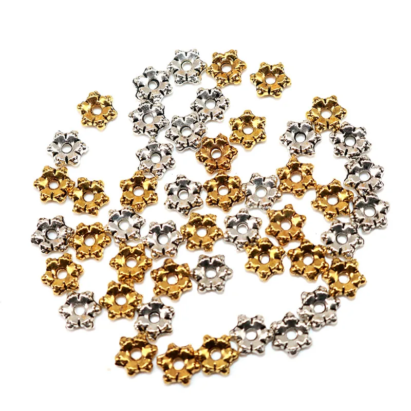 Тибетский посеребренный металлический разделитель для бусин с шестью острыми