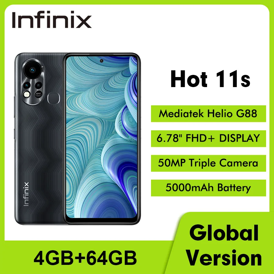 Смартфон глобальная версия Infinix hot 11S 4 Гб 64 6 78 дюйма FHD + аккумулятор 5000 мАч камера 50