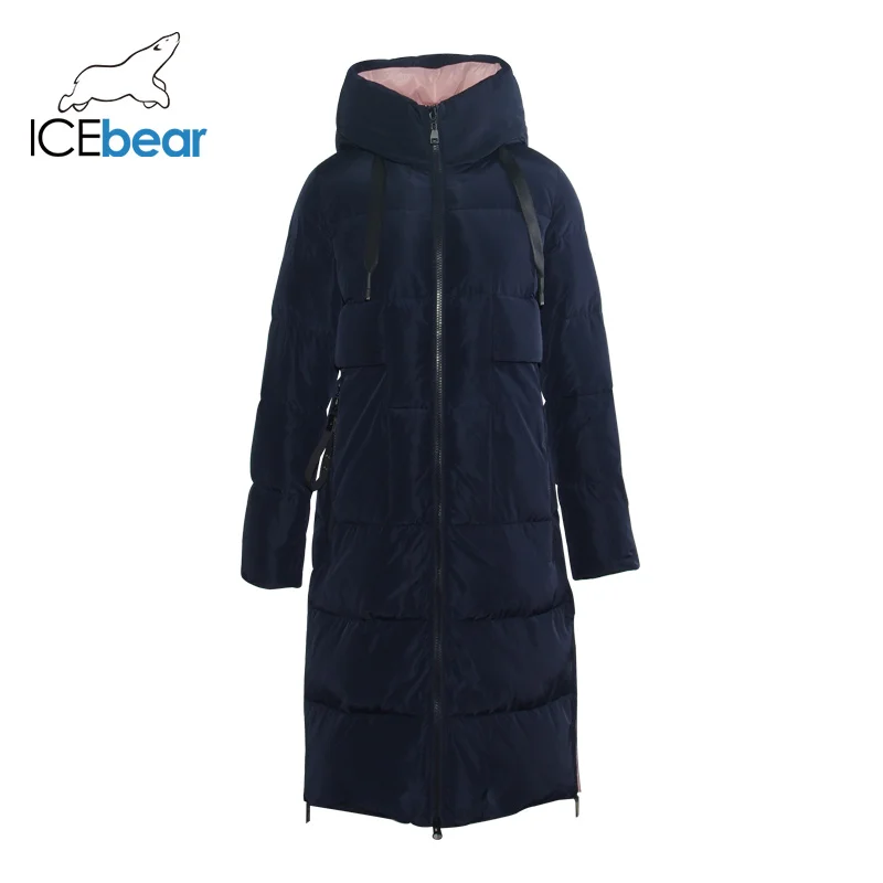 ICEbear новая зимняя Для женщин куртка высокое качество длинное осенне-зимнее двубортное пальто с капюшоном парки стильные Для женщин брендовая одежда GWD19507I